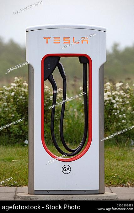 Hirtshals, Denmark June 5, 2022 A Tesla electric car charging station