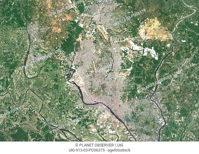 Colour satellite image of Dhaka, Bangladesh. Image taken on March 30, 2014 with Landsat 8 data