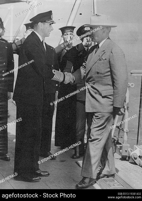 The King and President Truman Meet on H.M.S. Renown in Plymouth Sound:President Truman is piped aboard H.M.S. Renown and received by the King