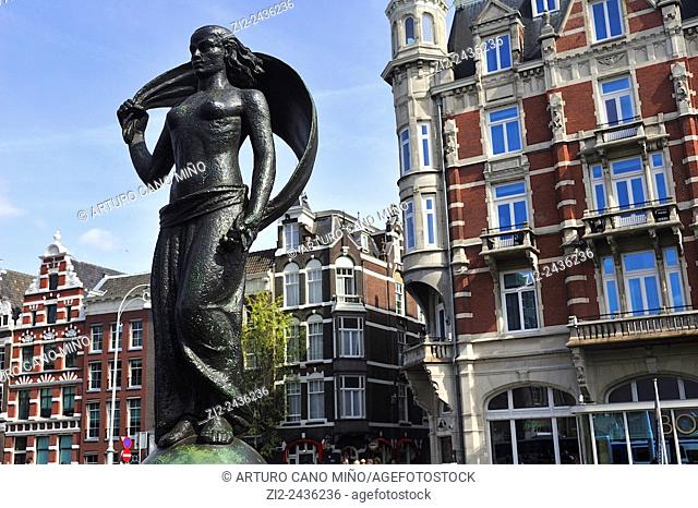 Statue of Lady Fortune on the Rokin. Amsterdam, Netherlands