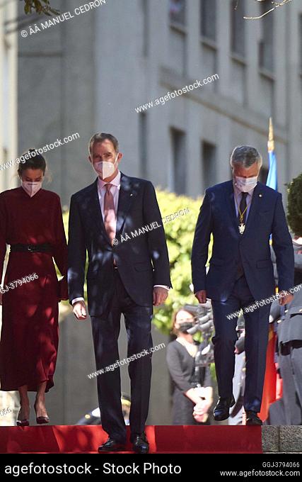 King Felipe VI of Spain, Queen Letizia of Spain attend official reception with national honours and national symbols during 2 day State visit to Principality of...