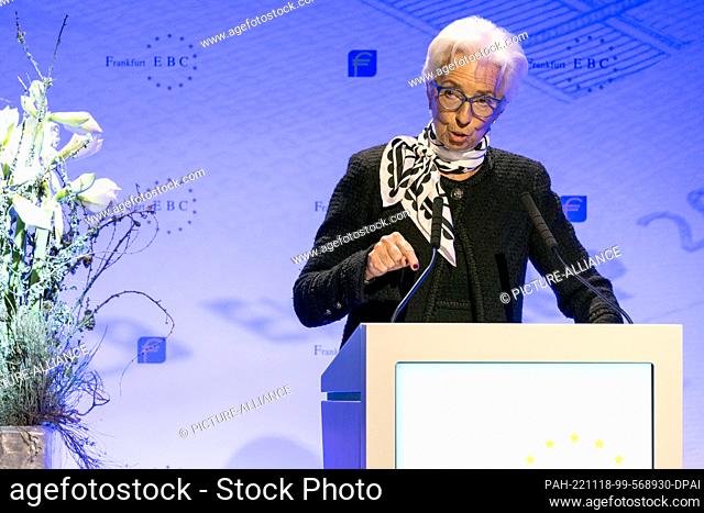 18 November 2022, Hessen, Frankfurt/Main: Christine Lagarde, President of the European Central Bank (ECB), speaks at the congress in the Alte Oper