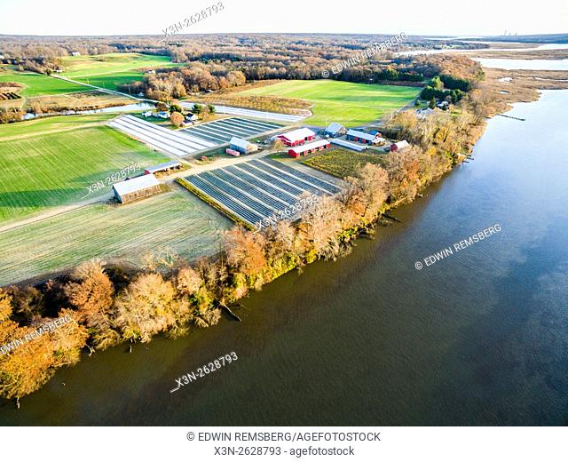 Aerial view of Swann Farm and the Patuxent River in Calvert County, Maryland