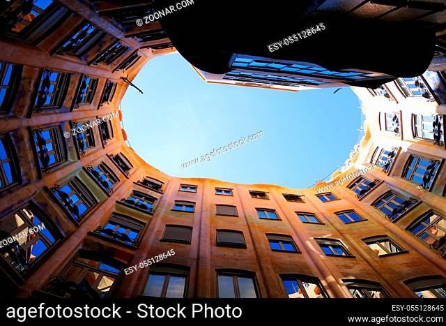 The sky over the courtyard of Casa Mila in Barcelona