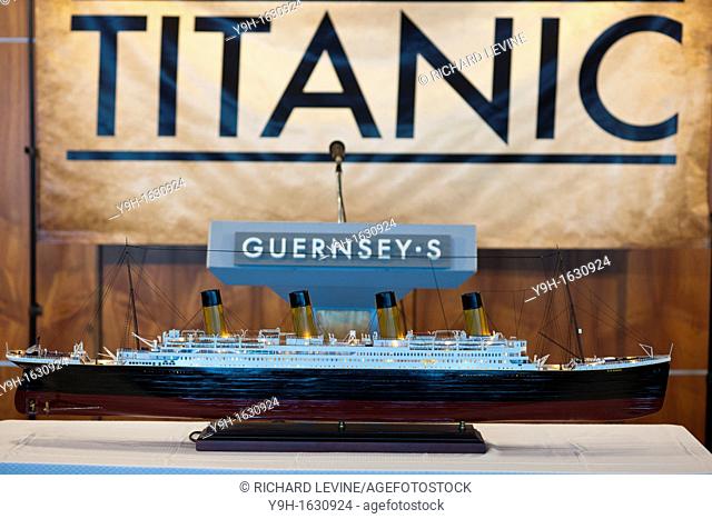 Scale model of the Titanic on display at a media preview for the auction of the salvaged material recovered from the wreck of the RMS Titanic