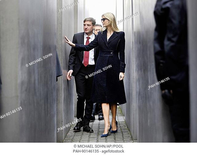 Ivanka Trump, daughter and advisor to US President, touching a shaft while visiting the Holocaust memorial in Berlin, Germany, 25 April 2017
