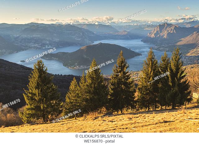 Iseo lake at sunset view from Colmi of Sulzano, Brescia province, Italy, Lombardy district