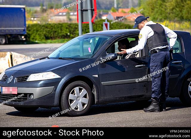 French Police pictured at the Belgian / French border in Rekkem, Wednesday 15 April 2020. There are lots of controls at the border on the highway