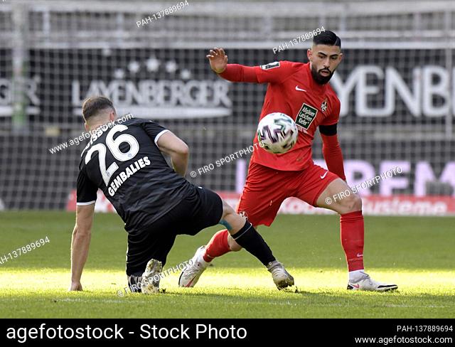 firo: 05.12.2020 Football, 3rd Bundesliga, 2020/2021 season, FCK, 1.FC Kaiserlautern - MSV Duisburg Hikmet Ciftci (red, FCK) - Vincent Gembalies (MSV) | usage...