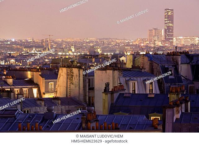 France, Paris, view from Montmartre over Montparnasse Tower, St Germain and St Sulpice churches
