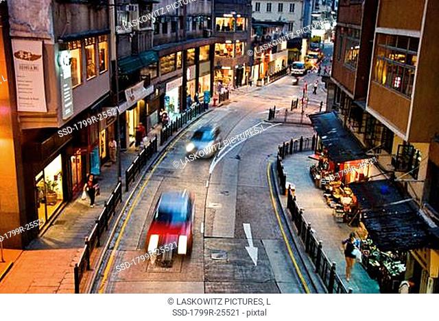 High angle view of vehicles on the road, Hollywood Road, SOHO, Hong Kong, China