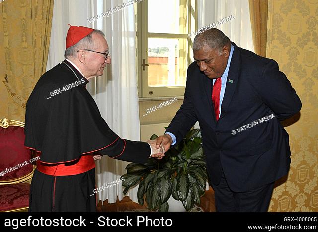 Vatican Ciy, Vatican. 01 august, 2022. Cardinal Pietro Parolin meets Ratu Wiliame Maivalili Katonivere, President of the Republic of Fiji
