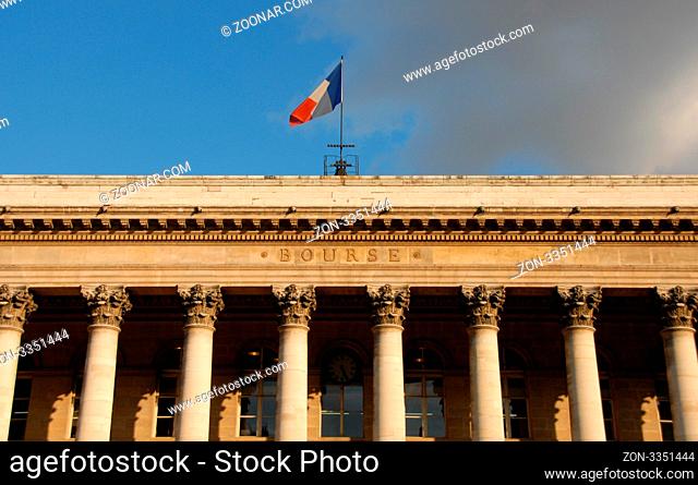 Paris Stock Exchange, in a blue sky with cloud, Paris, France