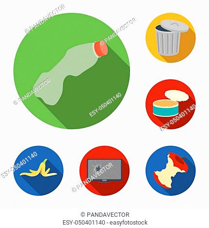 Garbage and waste flat icons in set collection for design. Cleaning garbage bitmap symbol stock illustration