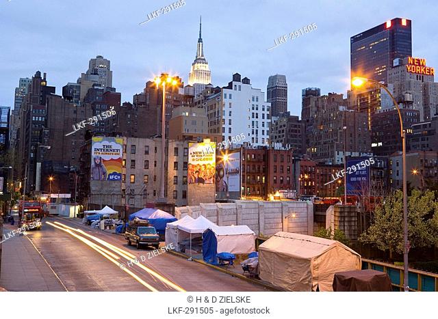 View towards Downtown Manhattan with Empire State Building, New York, New York City, North America, USA
