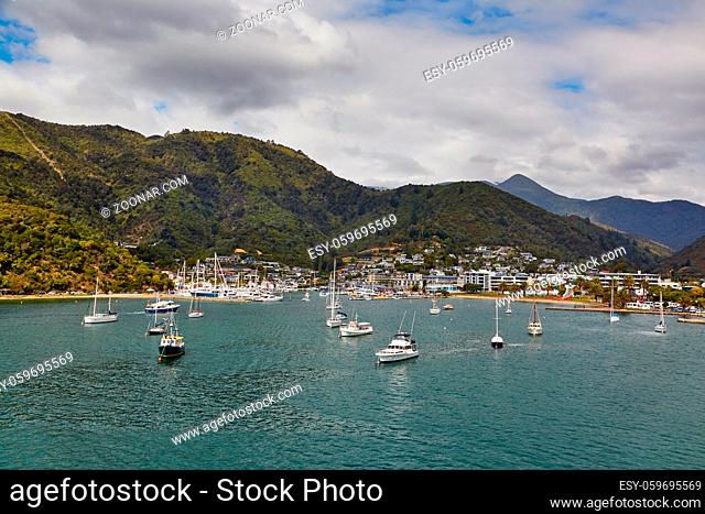 Bay with boats at Picton, New Zealand