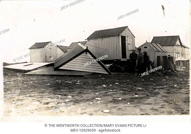 Beach Hut Gale Damage, Thought to be Lossiemouth, near Elgin, Morayshire, Scotland