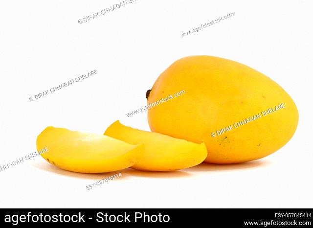 Mango fruit with slice on a white background