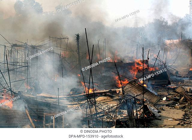 Site of fire which broke out at the Mhada colony situated at Versova ; Andheri ; Bombay now Mumbai ; Maharashtra ; India