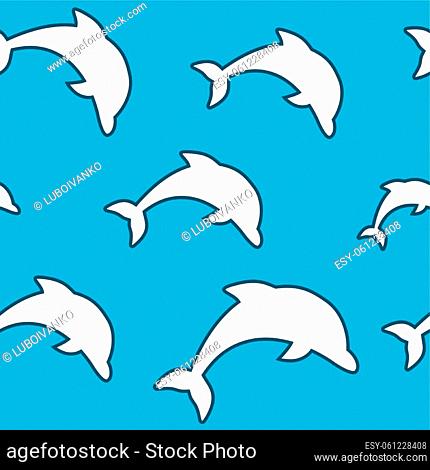 Seamless pattern - simple white jumping dolphins on aqua blue background