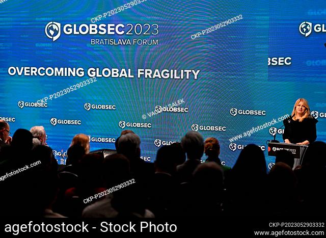 Slovak President Zuzana Caputova speaks during the Globsec 2023 Bratislava Forum, the three-day international conference, on May 29, 2023