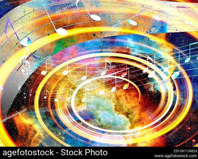 music note and Space and stars with abstrtact color background