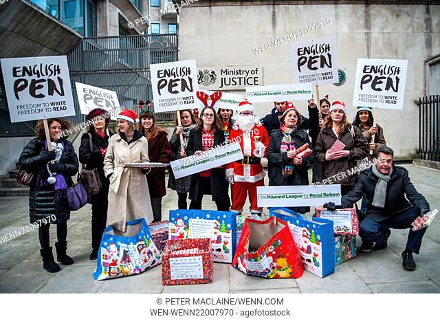 Books for Prisoners protesters gather outside the Ministry of Justice in London. Activists from the Howard League for Penal Reform