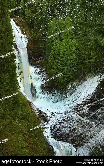 An Icy Wallace Falls in Wallace Falls State Park in Washington