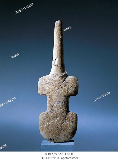 Idol in the form of a violin, Parian marble statue from the island of Antiparos, Greece. Cycladic civilization, 3500-1050 BC
