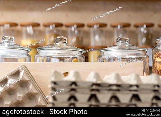 jars of cereals in an unwrapped store