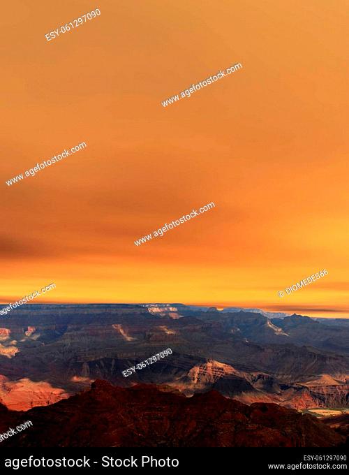 Late afternoon in the Grand Canyon Arizona with colorful sky