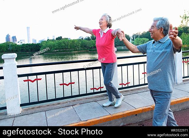 Elderly couple in the outdoor running