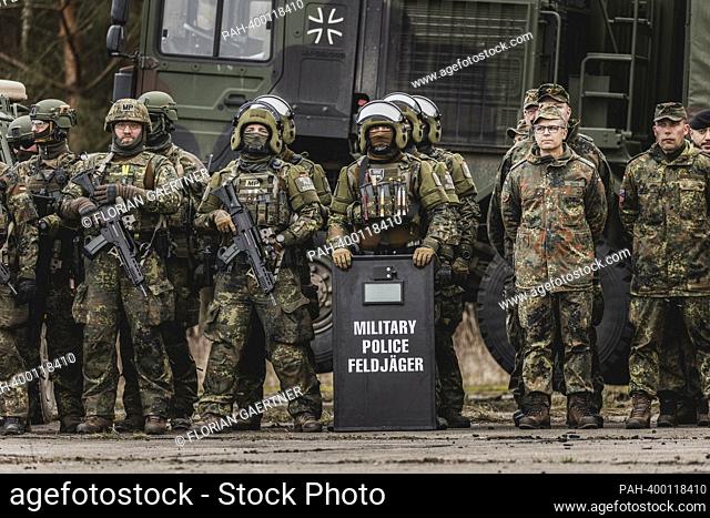 Feldjaeger soldiers, photographed as part of a capability show at the Bundeswehr military base in Mahlwinkel, March 16, 2023