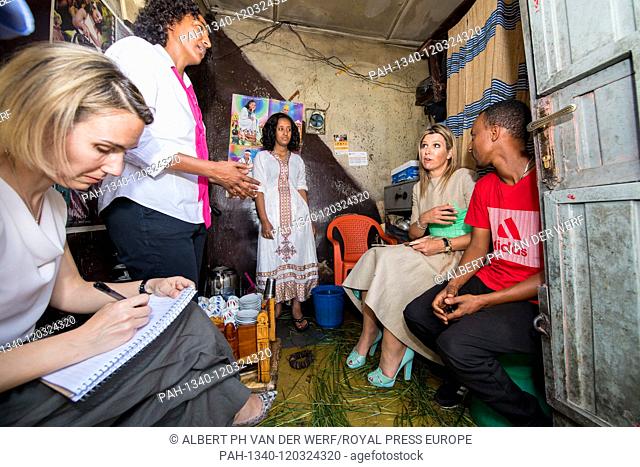 Queen Maxima of The Netherlands at location of HelloCash in Addis Abeba, on May 15, 2019, meeting Tizita Tona, owner of a coffeeshop and agent for HelloCash