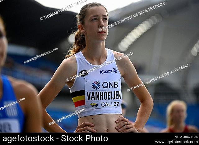 Belgian Sennah Vanhoeijen pictured in action during the 800m event of the women's heptathlon competition, at the 'World Athletics' World Junior Athletics...