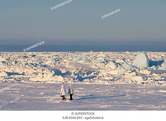 Inupiaq Whalers Walking Over the Pack Ice in the Chukchi Sea