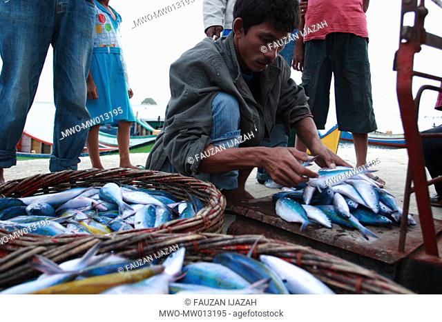 A fish trader at a fishing port in Ujong Pancu Aceh Besar, Indonesia June 25, 2007