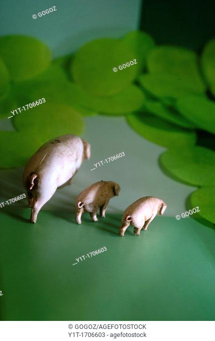 tree pigs in green space