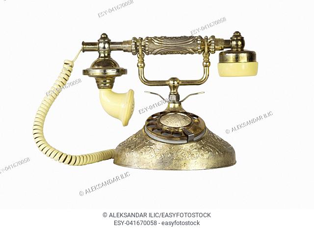 Antique Victorian-Style Rotary French Telephone in Golden Color