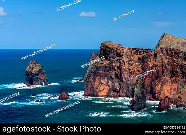 Cliffs and Rocks at St Lawrence in Madeira showing unusual vertical rock formations