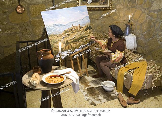 Painting Briones. Historical reenactment of the life of a Castilian town in the 14th century. Medieval Festival. Briones. La Rioja. Spain