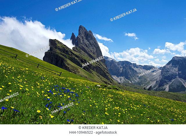 South Tirol, Italy, Europe, Dolomites, mountain landscape, mountains, scenery, nature, Grödnertal, Val Gardena, Seceda, Geislerspitzen, Pana Scharte, outside