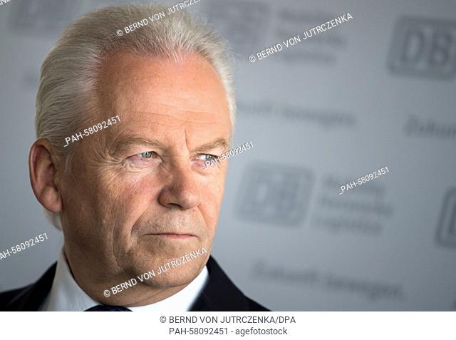 Ruediger Grube,  CEO of German railway company Deutsche Bahn, speaks during a press conference on the ongoing strikes by German train drivers in Berlin