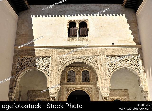 Artful stone carvings, Alhambra, Granada, Andalusia, Spain, Europe