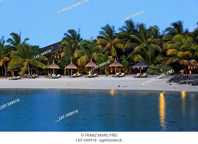 Beach of Beachcomber Hotel Paradis &amp, amp, Golf Club in the evening, Mauritius, Africa