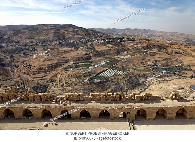 View from the ruins of Kerak Castle, a crusader castle, built in 1140, at that time Crac des Moabites, Al Karak or Kerak, Jordan