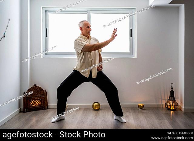Man practicing martial arts in gym