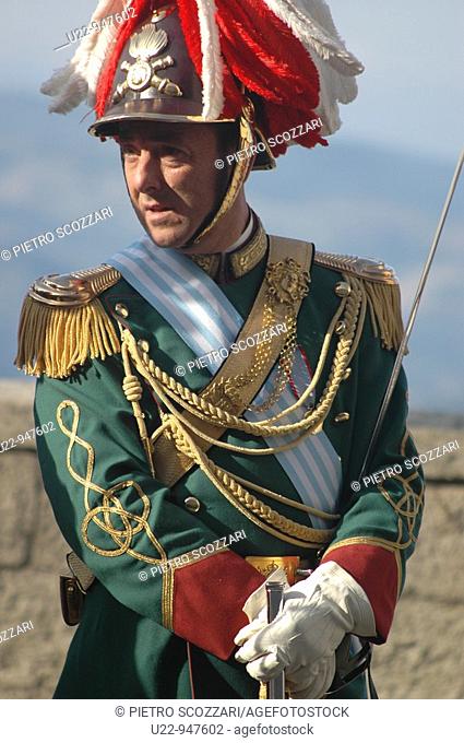 San Marino Republic, soldier in high uniform during the 1st October Capitani Reggenti’s (Ruling Captains) parade
