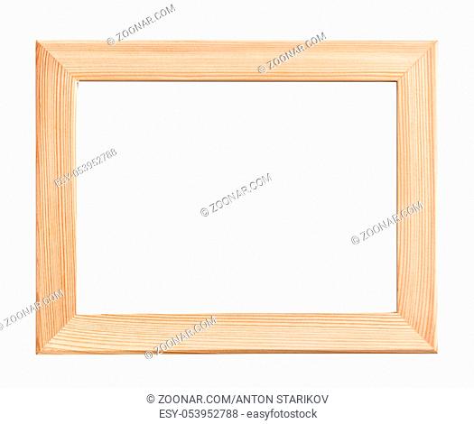 Front view of unpainted wood pictures frame isolated on white