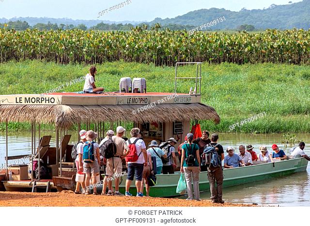 FLOATING ECO LODGE 'LE MORPHO' IN THE NATURE RESERVE OF THE MARSHES OF KAW, ROURA, FRENCH GUIANA, OVERSEAS DEPARTMENT, SOUTH AMERICA, FRANCE